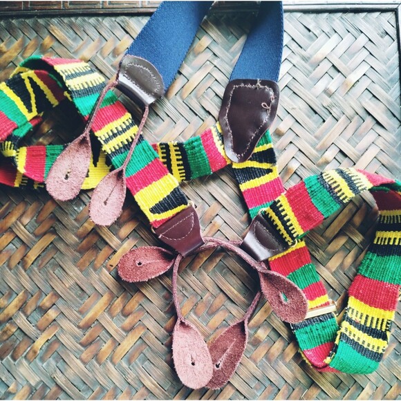 Suspenders Rastafarian Style Red Green Yellow Black Bobo Ashanti Reggae Braces - Picture 6 of 8